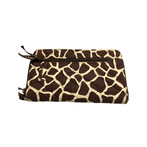 Kate & Sara Handbags - Kate & Sara Quilted Giraffe Print Zip Around Wallet Wristlet Brown Cream Animal